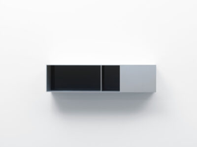 DONALD JUDD Untitled, 1991 Clear anodized aluminum with transparent green over black plexiglass
