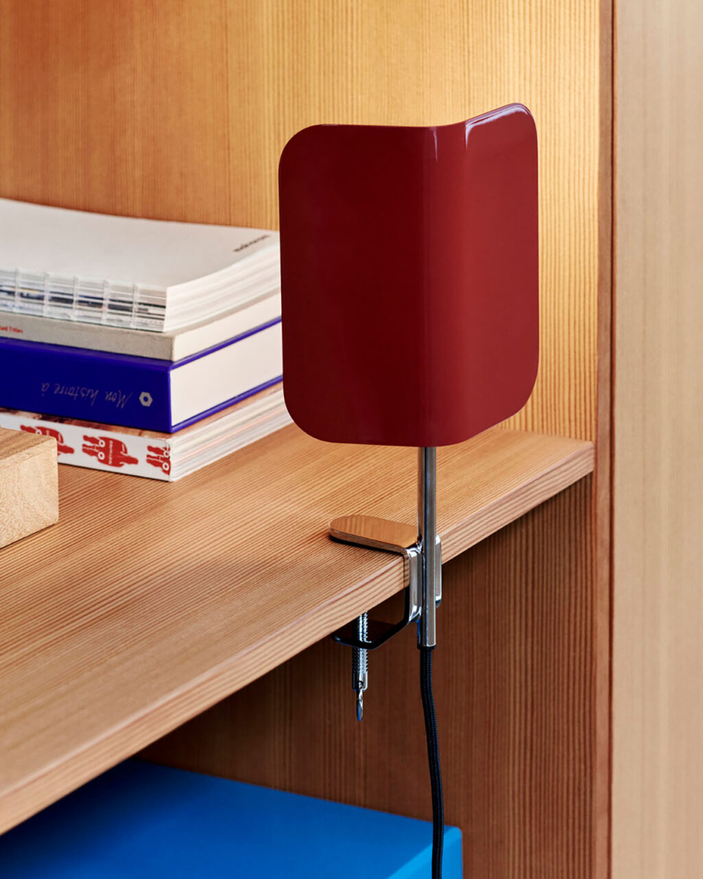 The Apex clip lamp in Maroon Red