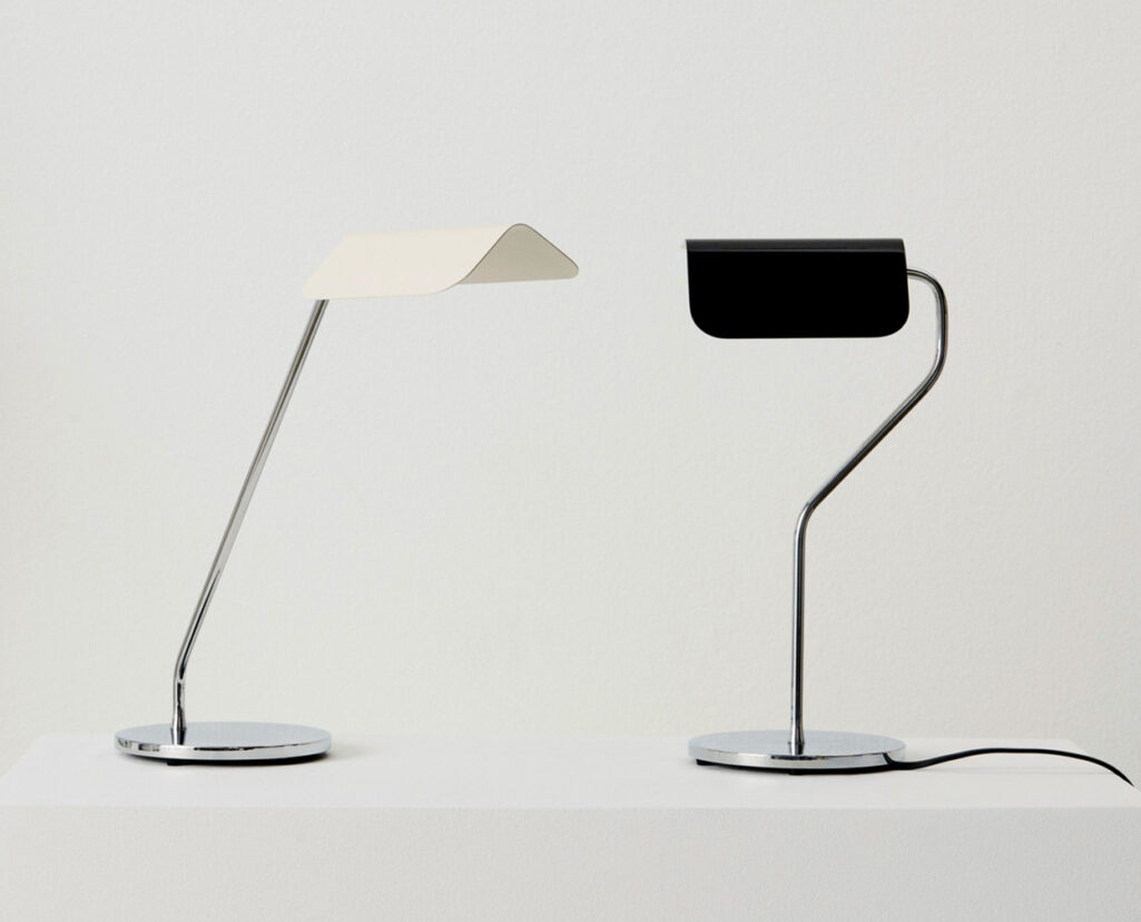 Apex Desk Lamp in Oyster White and Table Lamp in Iron Black